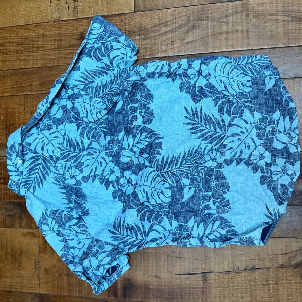 Reyn Spooner Linen Shirt with Blue and White Floral Design